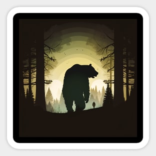Forest with  Bear and Man Silhouette, Adventure Sticker
